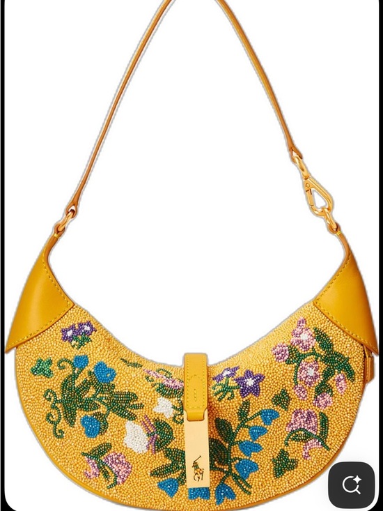 Polo Ralph Lauren Yellow Beaded Floral Crescent Bag
